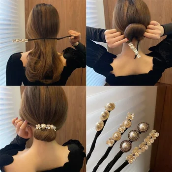 Zarif Moda Çiçek İnci Firkete Bun Maker Büküm Kafa Bandı Tembel saç aksesuarları Kadın Saç Saç Sopa Ziyafet