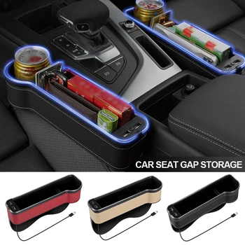 Araba Çatlak saklama kutusu 2 USB şarjlı Renkli LED Koltuk Gap Yarık Cep Koltuk Organizatör Kart Telefon Şişe Bardak Tutucu