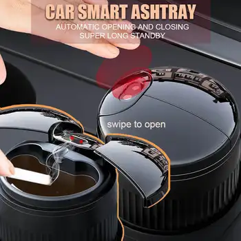 Araba Akıllı Küllük Otomatik Açılış Kapanış Kızılötesi Sensör USB Şarj Edilebilir Dumansız Işığa Duyarlı Ayna Küllük Kapaklı