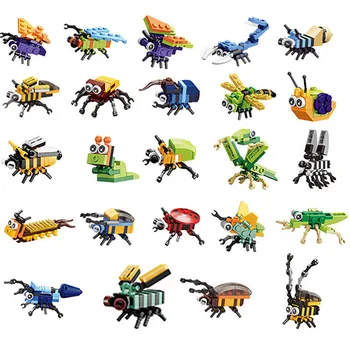 2022 Şehir Orman Hayvanları Hayvanat Bahçesi Böcek Örümcek Yusufçuk Uğur Böceği Arı 24 İn 1 Modeli Yapı Taşları Tuğla Koleksiyon Çocuk Oyuncakları