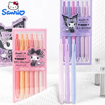 6 adet Orijinal Sanrio İtme Tipi Boyama Floresan Kalem Manuel Hesap İşaretleyici Kuromi işaretleyici kalem Güzel işaretleme kalemi