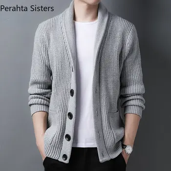 Marka Yüksek Kalite Sonbahar Kış Kazak Ceket erkek Giyim Kalın Sıcak Düğme Yaka Hırka Ceket Moda Triko 2023
