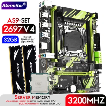 Atermiter X99 AS9 D4 Anakart Seti Xeon E5 2697 V4 CPU LGA 2011-3 2 adet X 16GB = 32GB 3200MHz DDR4 REG ECC RAM Bellek