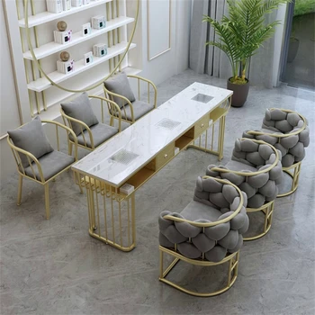 Modern Tırnak Masaları Moda Ins Çift manikür masaları Elektrikli Süpürge ile Güzellik Salonu Profesyonel manikür masası ve Sandalye Seti