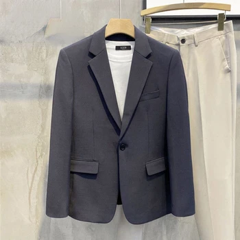 2023 Bahar Yeni Erkek Rahat Blazer Ceket Kore Moda İnce Düz Renk Düğmeleri Ceket Erkek İş iş elbisesi Giyim D05