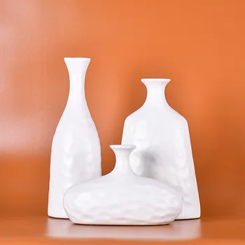Yaratıcı Beyaz Seramik Vazo Düzensiz Sırlı Yüzey Çiçek Düzenleme Aksesuarları Seramik El Sanatları Süsler Ev Dekorasyon