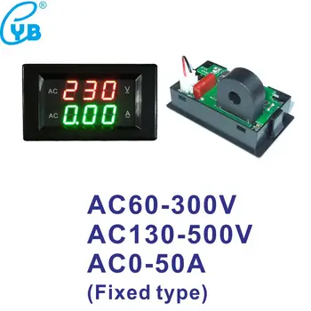 AC Gerilim Akım Ölçer AC 60-300V 130-500V LED Dijital Voltmetre Ampermetre 0.56