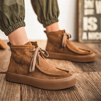 2023 Bahar Erkekler Yüksek Taban Rahat hakiki deri ayakkabı Adam Japonya Harajuku Kore Streetwear Yeni Moda Deri Süet Loafer'lar