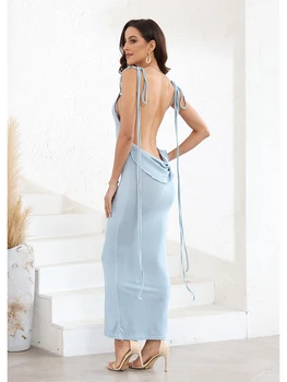 Seksi Backless Maxi Elbise Zarif Dökümlü Bodycon Spagetti Kayışı İnce Elbise Kadınlar İçin Uzun Kulübü Parti Plaj Elbise yaz kıyafetleri