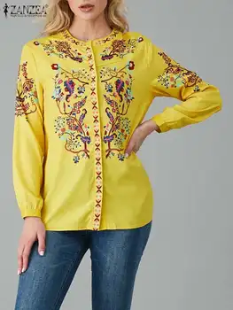 Kadınlar Bohemian Bluz bahar uzun kollu elbise Çiçek Baskılı Üstleri ZANZEA 2023 Moda Tatil Parti Gömlek Vintage Tunik Blusas