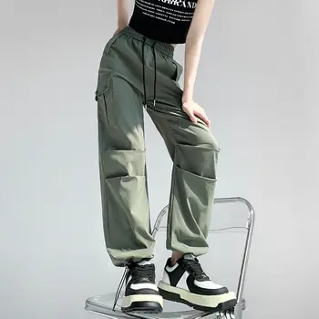 Vintage Yaz Kargo Pantolon İpli Bel Cepler Gevşek Harem Pantolon Kadınlar İçin Spor Pantalones Kadın 907