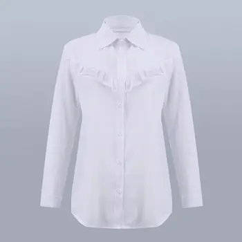 Beyaz Gömlek Bayan Uzun Kollu Ruffles Bluz Bayanlar Düz İş Bayanlar Moda Gömlek
