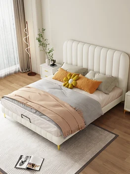 Krem yatak teknolojisi bez ışık lüks modern basit ana yatak odası 1.5 m çift 1.8 küçük daire bez yatak online ünlü