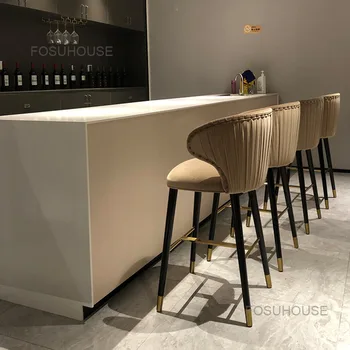 Italyan ışık lüks ev yüksek bar sandalyeleri mutfak mobilyası katı ahşap Bar resepsiyon sandalye arkalığı flanel geri Bar Tabureleri