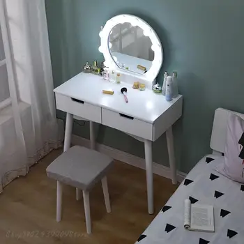 Iskandinav Tarzı Tuvalet masası Ayna Çekmece Makyaj Minimalist Masa Basit katı ahşap makyaj koltuğu Seti yatak odası mobilyası WW50