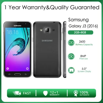 Orijinal Unlocked Samsung Galaxy J3 (2016) 4G Dört çekirdekli 2 Sım 2 GB RAM 8 GB ROM 8MP 5.0