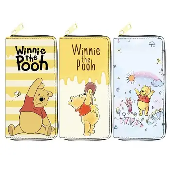 12 Renkler Winnie The Pooh Kalkan Uzun Cüzdan PU Deri Kadın Ekose Çantalar kartlıklı cüzdan Moda Kadın Erkek Fermuar Cüzdan