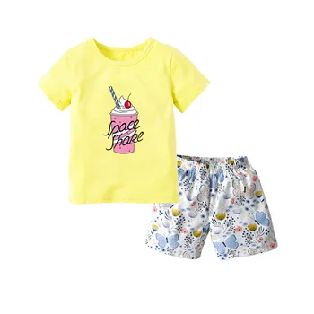 Yeni Bebek Kız Giyim Seti, Dondurma Baskı Kısa Kollu O-Boyun T-shirt + Kelebek Baskı Kısa pantolon seti