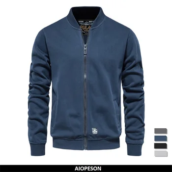 AIOPEOSN Düz Renk Erkek Tişörtü Pamuk Zip Beyzbol Yaka Slim Fit Mont Erkekler için Sonbahar Streetwear Kazak Hırka Adam