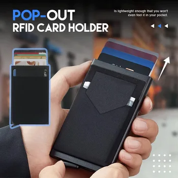 Ince Alüminyum Cüzdan Esneklik ile Geri Kılıfı KİMLİK Kredi kart tutucu Mini RFID Cüzdan Otomatik Pop Up Banka Kartı Durumda