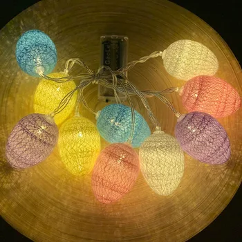 Paskalya dize ışıkları, pamuk ipliği sarma yumurta şekli LED lamba kapalı açık ağaç yatak odası süslemeleri