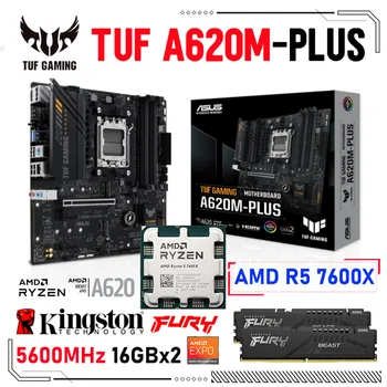 AMD A620 ASUS TUF OYUN A620M-PLUS Anakart Masaüstü AM5 AMD Ryzen 5 7600X İşlemci + Kingston RAM DDR5 5600MHz 16Gx2 Takım Elbise