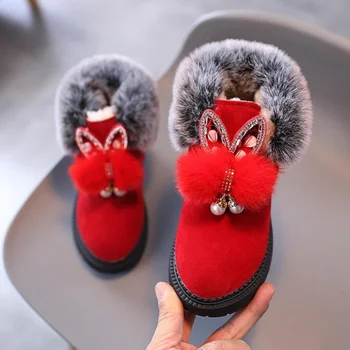 Yeni Yürümeye Başlayan Kız Çizmeler Sonbahar Kış Kız Ayakkabı Sıcak Pamuk Peluş Kabarık Çocuk Loafer'lar Çocuk Loafer'lar Çocuk Ayakkabı Çocuk Ayakkabı