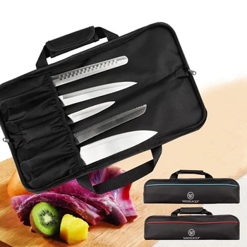 Mutfak Kesici Rulo Çanta Taşıma Çantası Mutfak Pişirme Taşınabilir Bıçak Tutucu Dayanıklı Depolama Cepler Siyah Taşıma Çantası Bıçak Çantası